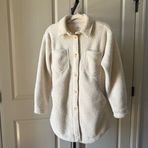 Marine Layer Sherpa Fleece Shirt Jacket Small Cream Button Front Cozy Shacket